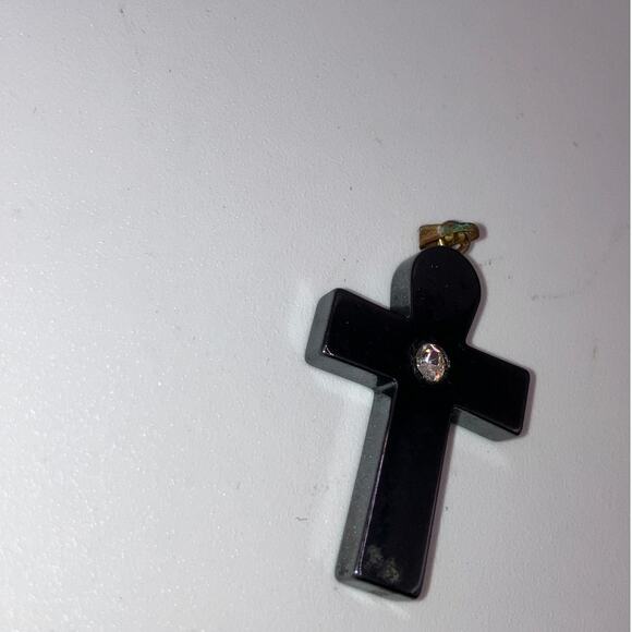 Gunmetal Hematite Cross with a Rhinestone 1 5/8" Pendant! - Picture 2 of 6